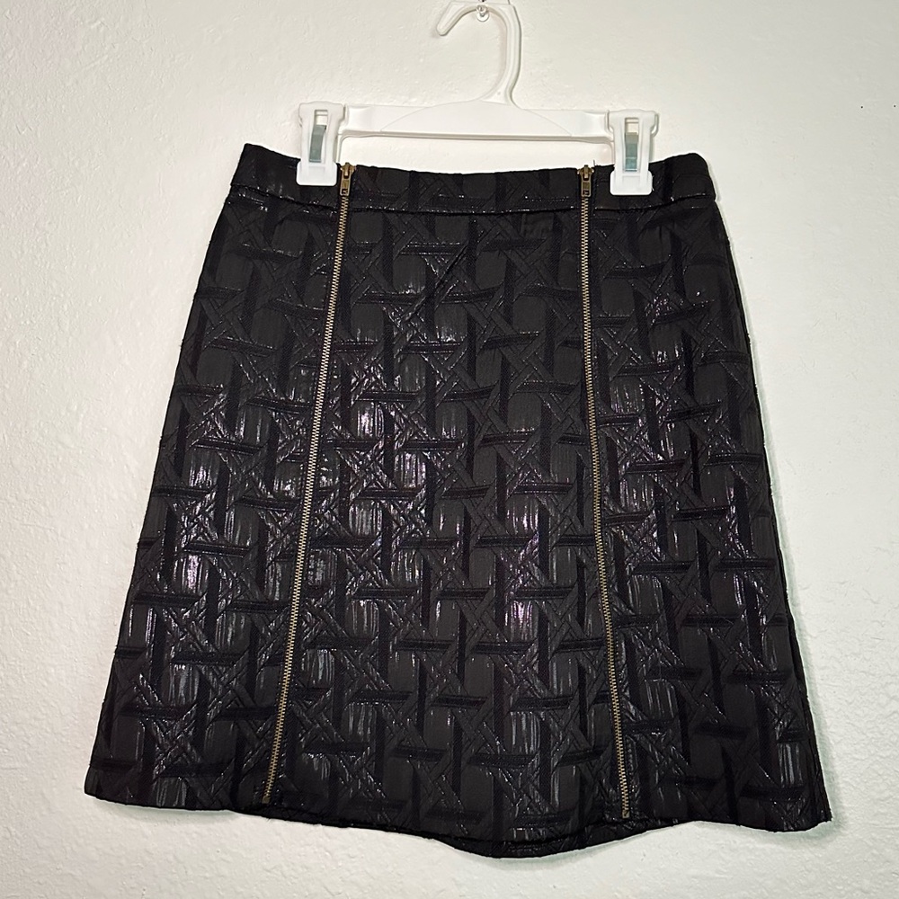 Black Metallic Front Zip Skirt